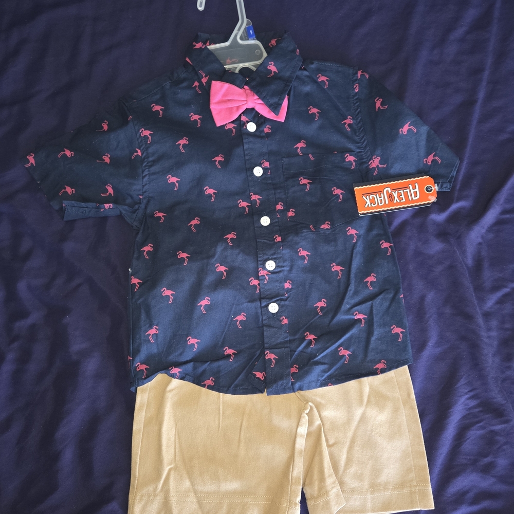 Navy Flamingo Kids Button Down Shirt